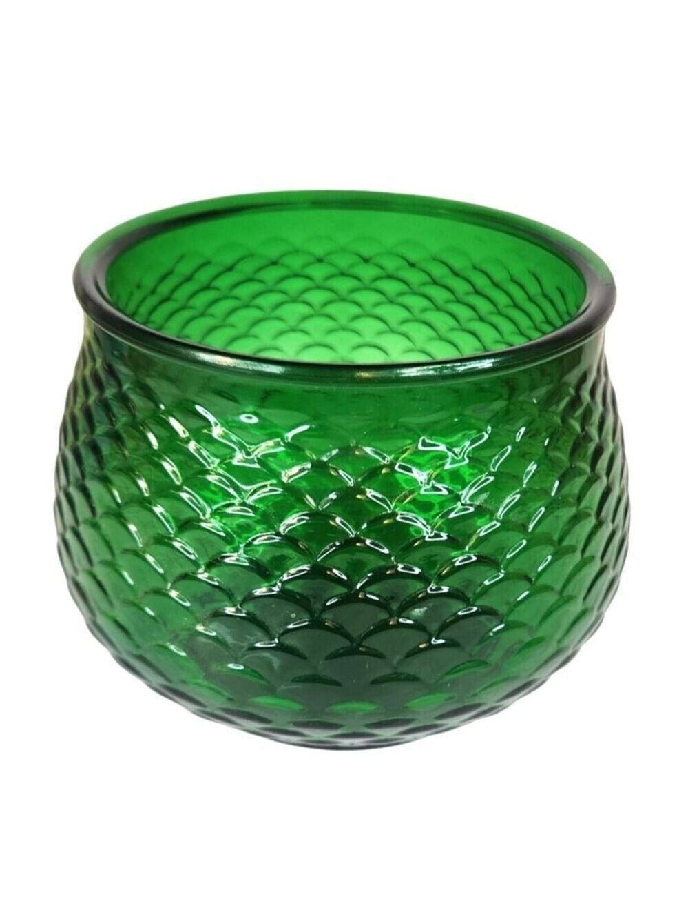 Vintage Green Glass Vase Fish Scale Pattern E.O. Brody Co. Cleveland Mid Century